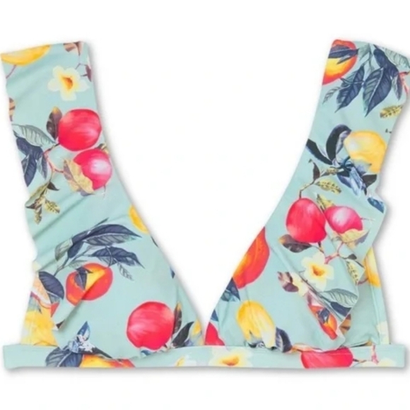 Kona Sol Soft Ruffle Bralette & Double tab Hipster Bikini Floral Fruit Print M - Picture 5 of 14